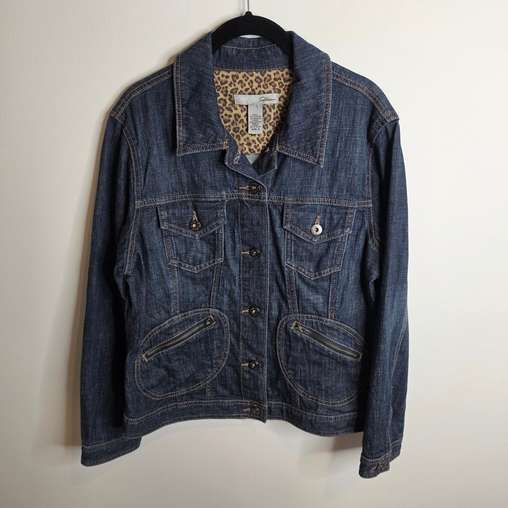 Chico's Platinum Denim Jean Jacket Womens 2 (L)